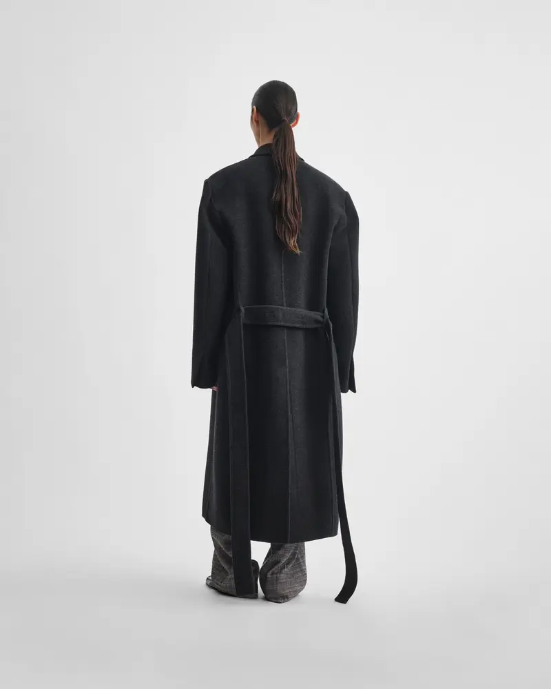 Double-Faced Anthracite Wool Robe Coat With Belt Closure