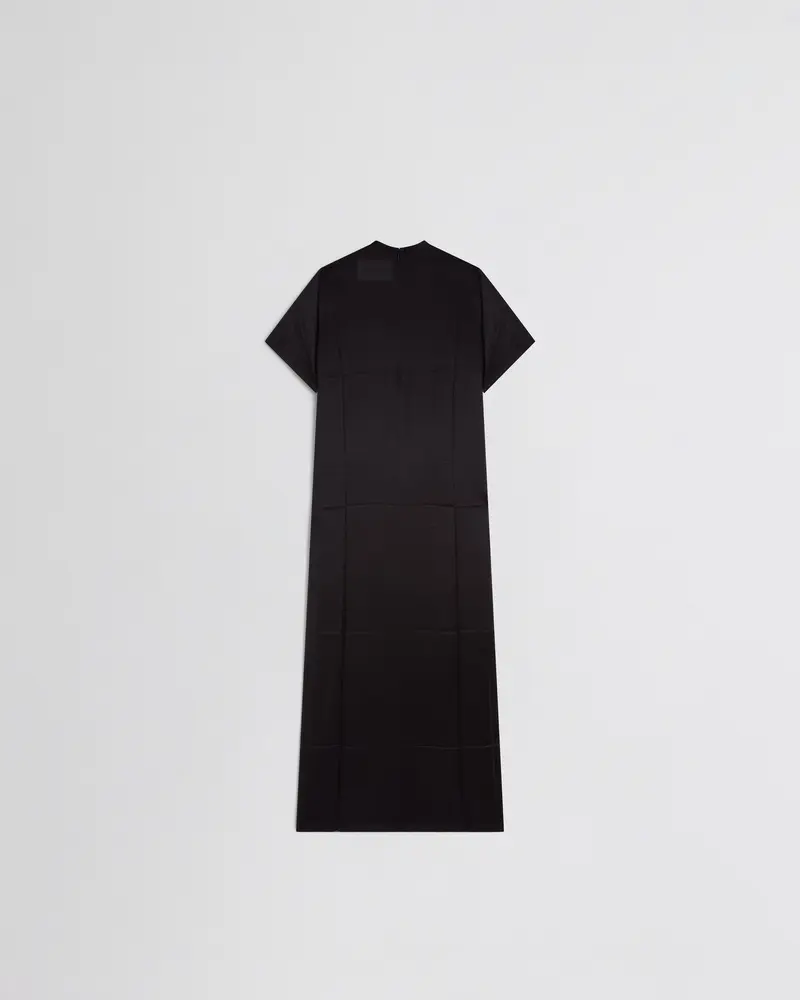 Dramatic Graphic Train Tee In Black Silk Satin 2