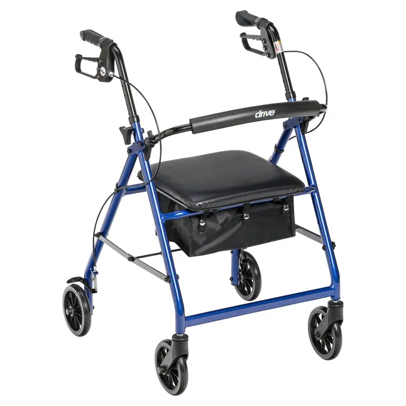 Drive Medical Lightweight Aluminum 4-Wheel Foldable Rollator with Padded Seat and Backrest – Blue