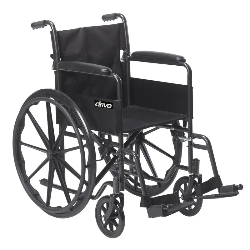Drive Medical Silver Sport 1 Lightweight Folding Wheelchair – Full-Arm Rests and Swing-Away Footrests
