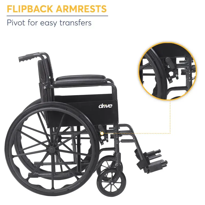 Drive Medical Silver Sport 1 Lightweight Folding Wheelchair – Full-Arm Rests and Swing-Away Footrests
