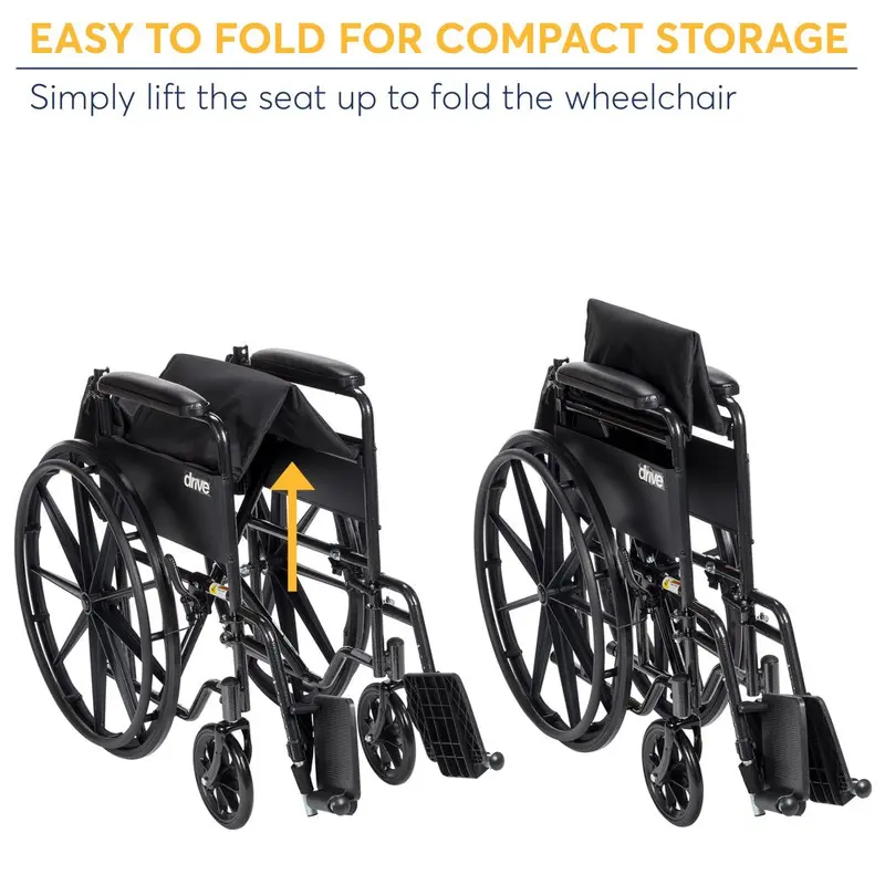 Drive Medical Silver Sport 1 Lightweight Folding Wheelchair – Full-Arm Rests and Swing-Away Footrests