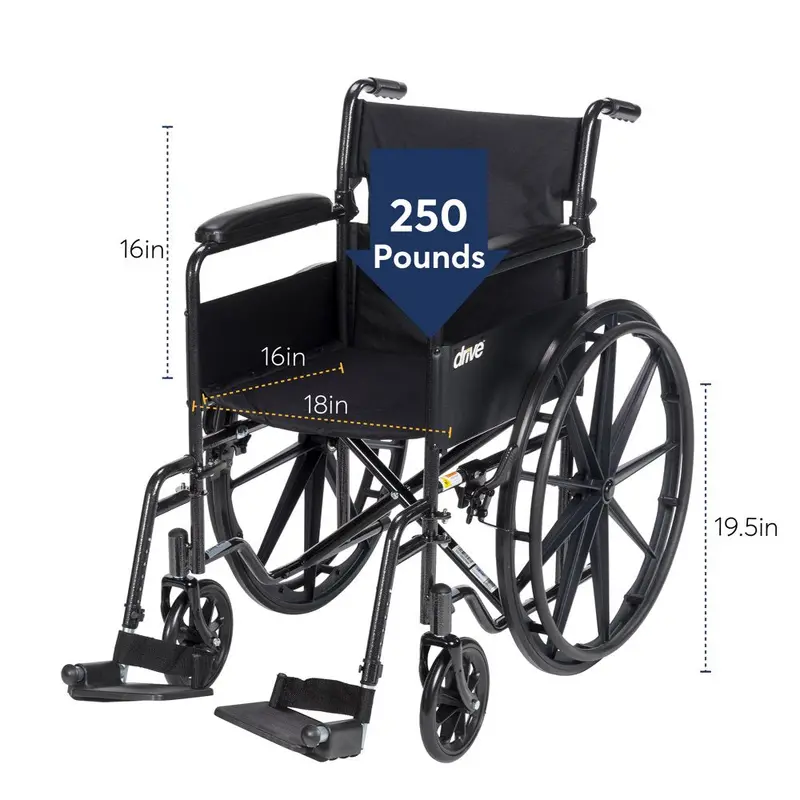 Drive Medical Silver Sport 1 Lightweight Folding Wheelchair – Full-Arm Rests and Swing-Away Footrests