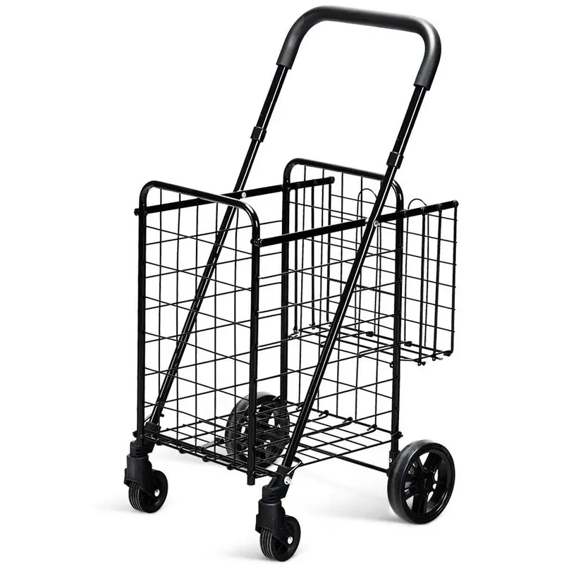 Dual-Basket Folding Utility Trolley – Compact Shopping Cart with 360° Swivel Wheels