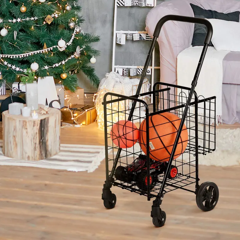 Dual-Basket Folding Utility Trolley – Compact Shopping Cart with 360° Swivel Wheels 2