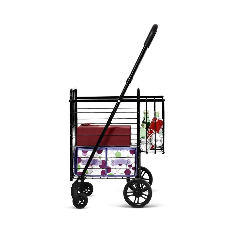 Dual-Basket Folding Utility Trolley – Compact Shopping Cart with 360° Swivel Wheels
