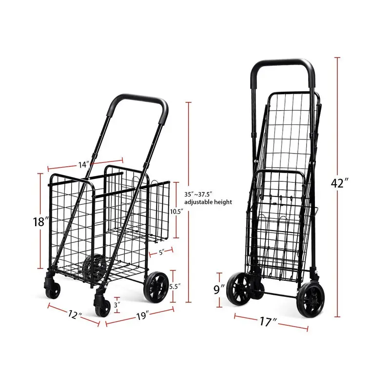 Dual-Basket Folding Utility Trolley – Compact Shopping Cart with 360° Swivel Wheels