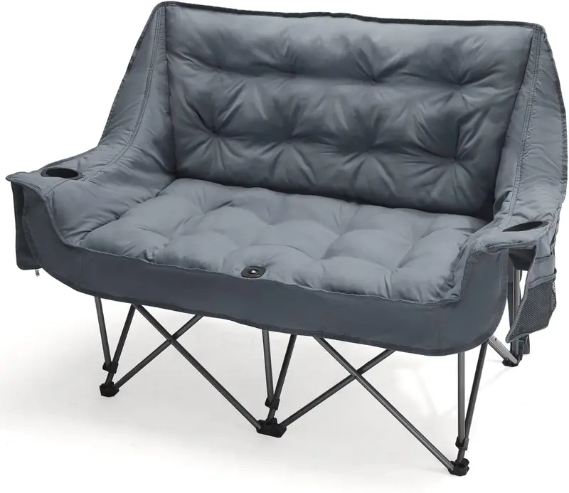 Dual-Occupancy Folding Loveseat – Comfort-Focused Outdoor Chair for Two Featuring Cup Holders and 600-Pound Maximum Load