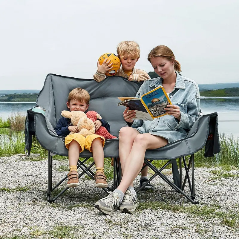 Dual-Occupancy Folding Loveseat – Comfort-Focused Outdoor Chair for Two Featuring Cup Holders and 600-Pound Maximum Load 2