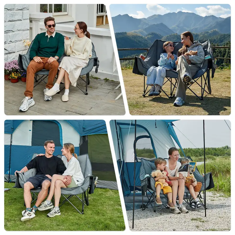 Dual-Occupancy Folding Loveseat – Comfort-Focused Outdoor Chair for Two Featuring Cup Holders and 600-Pound Maximum Load
