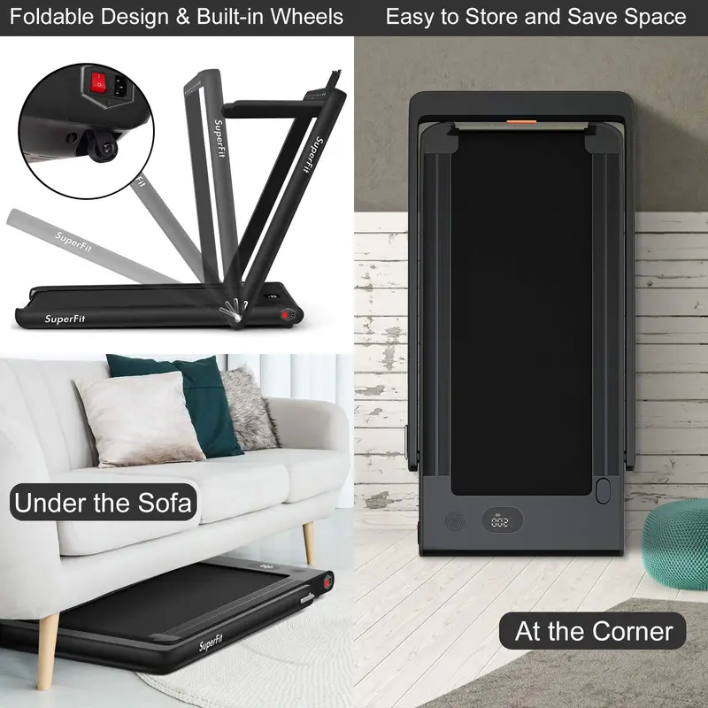 Dual-Screen Under-Desk Folding Treadmill – 2.25HP Compact Superfit Exercise Machine