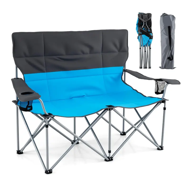 Dual-Seat Folding Camping Couch – Space-Saving Double Lounge Chair for Outdoor Use