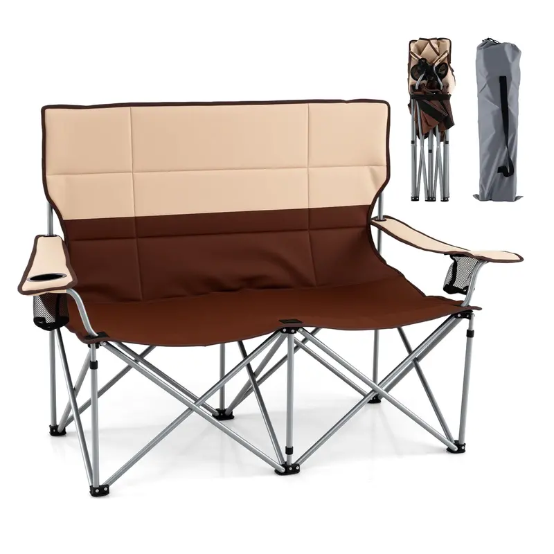 Dual-Seat Folding Camping Couch – Space-Saving Double Lounge Chair for Outdoor Use