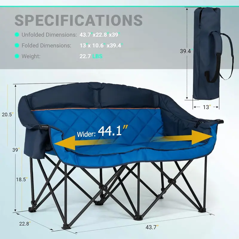 Dual-Seat Folding Lawn Sofa — Oversized, Heavy-Duty 2-Person Outdoor Loveseat 2