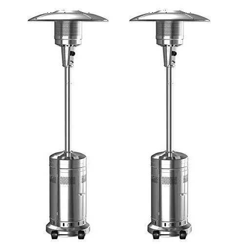 Dual Stainless Steel Propane Patio Heaters – 48,000 BTU Floor-Standing Outdoor Heating Set with Mobility Wheels