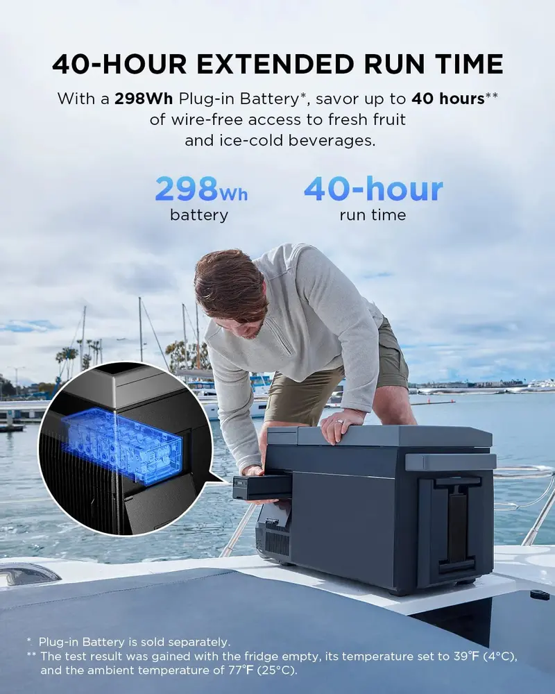 Dual-Zone Portable Car Refrigerator – 40-Quart (38L), Wide Temp Range (-13°C to 50°C), Built-In Ice Maker & Wi-Fi App Control
