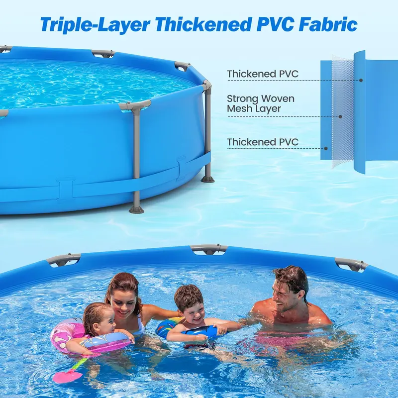 Durable Above-Ground Metal-Frame Swimming Pool for Backyard Use 2