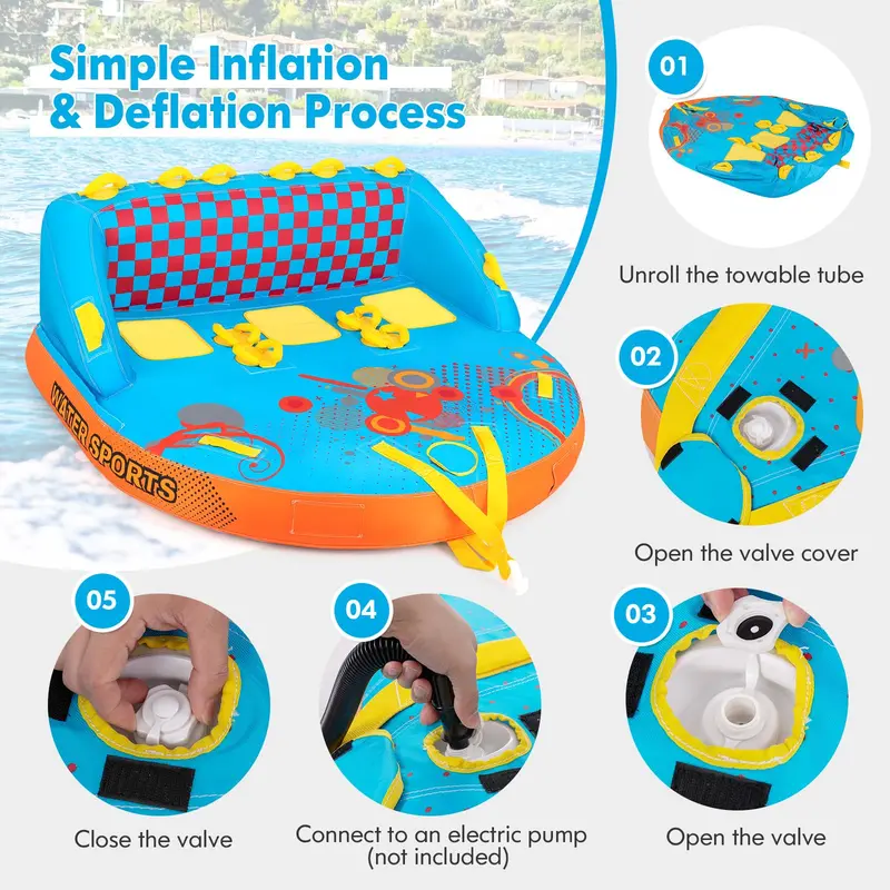 Durable Multi-Rider Inflatable Towable Tube – Designed for 1 to 3 Riders on Boats or Jet Skis