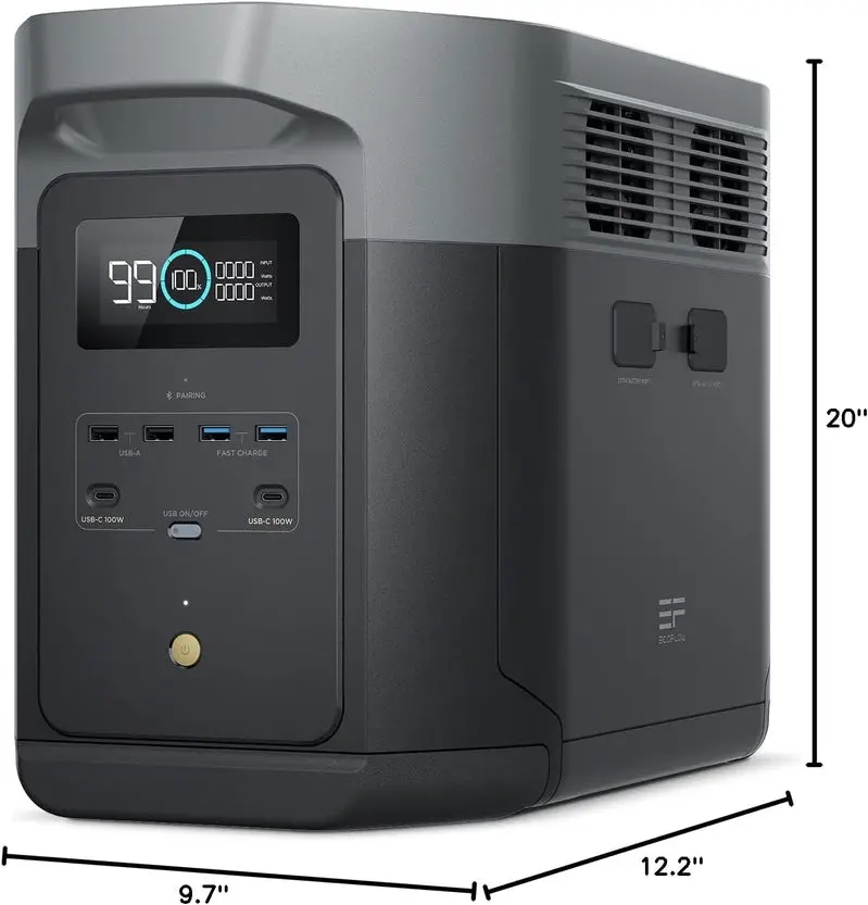 EcoFlow Delta 2 Max Solar Generator – Pure Sine Wave Inverter, Expandable Battery, 2400W Output