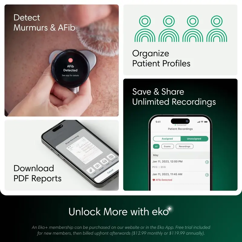 Eko Bluetooth Digital Stethoscope – Wireless Audio + 3-Lead ECG with High-Resolution Diagnostic Display
