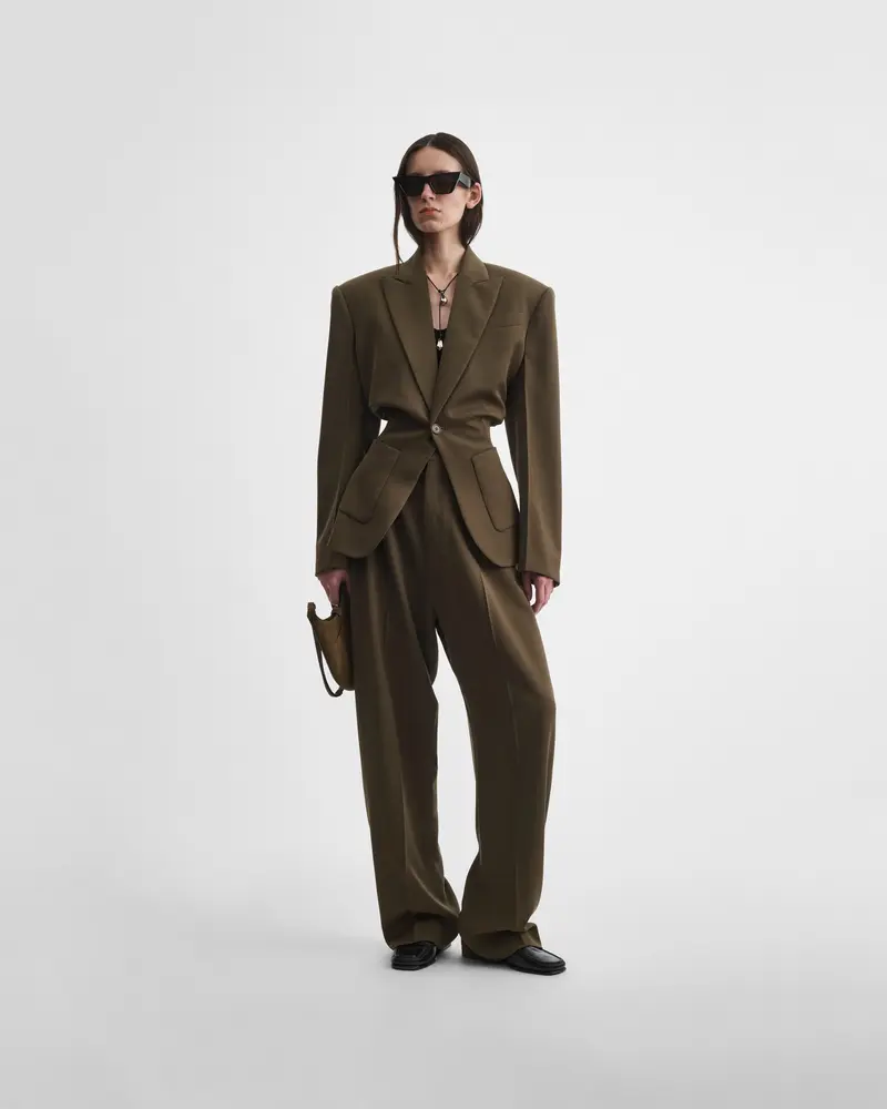 Elasticated Cinch-Waist Jacket In Shroom Wool