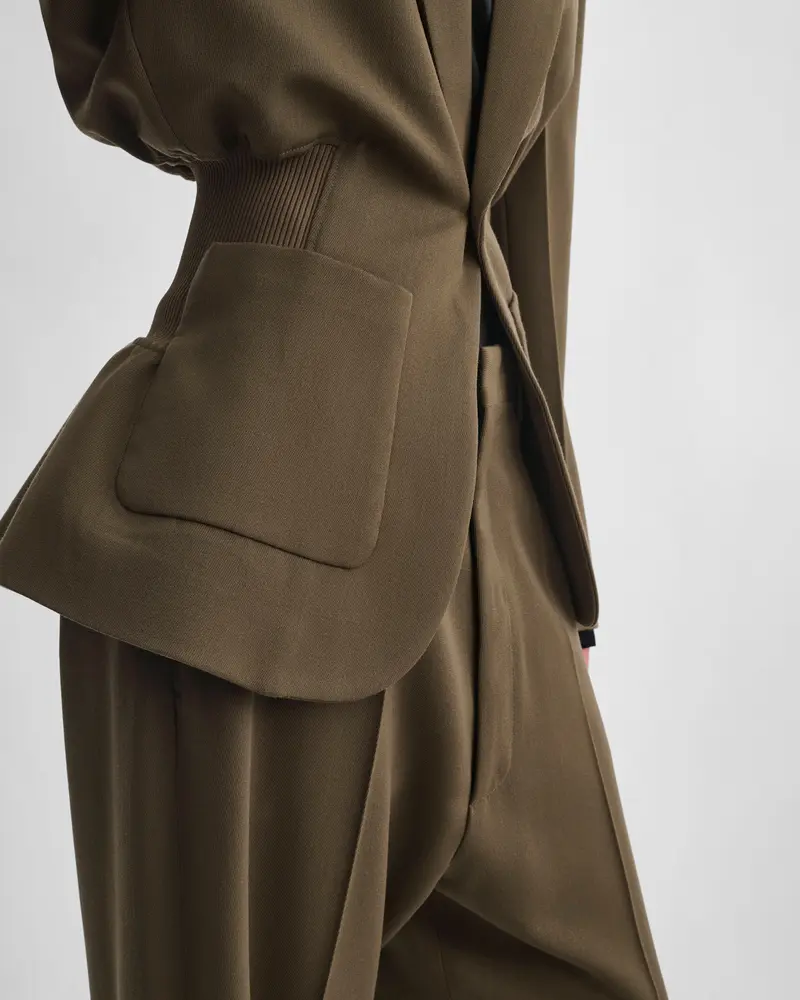 Elasticated Cinch-Waist Jacket In Shroom Wool