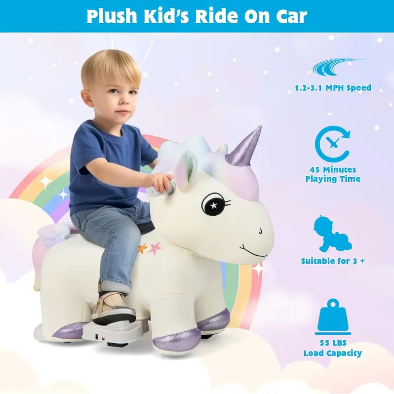 Electric 6V Unicorn Ride-On Toy – Battery-Powered Animal Vehicle for Young Riders