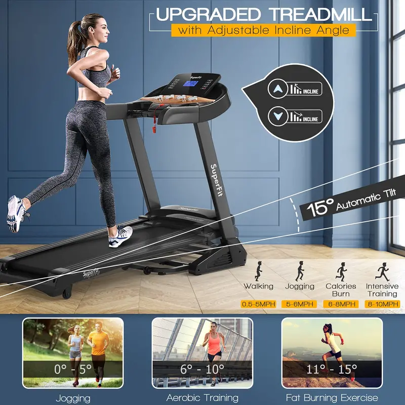 Electric Folding Treadmill – 3.75HP Motor, Adjustable Incline, Smart App Integration, and 15 Preset Workouts 2