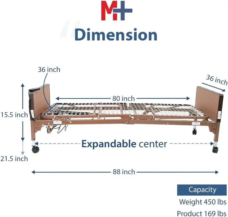 Electric Hospital Bed Conversion Kit – Includes Supportive Foam Mattress and Half-Height Safety Rails