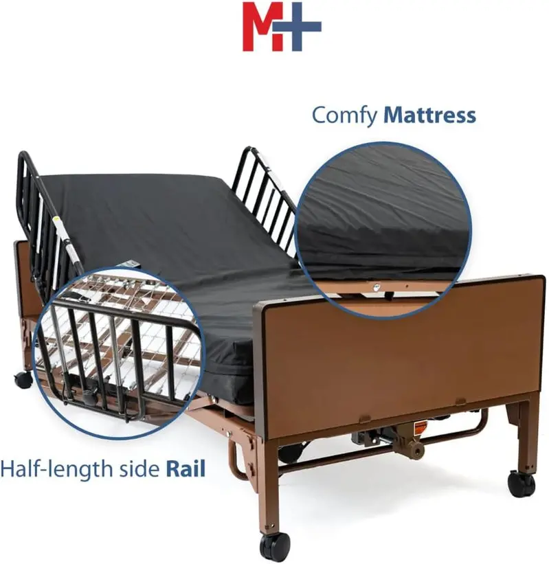 Electric Hospital Bed Conversion Kit – Includes Supportive Foam Mattress and Half-Height Safety Rails