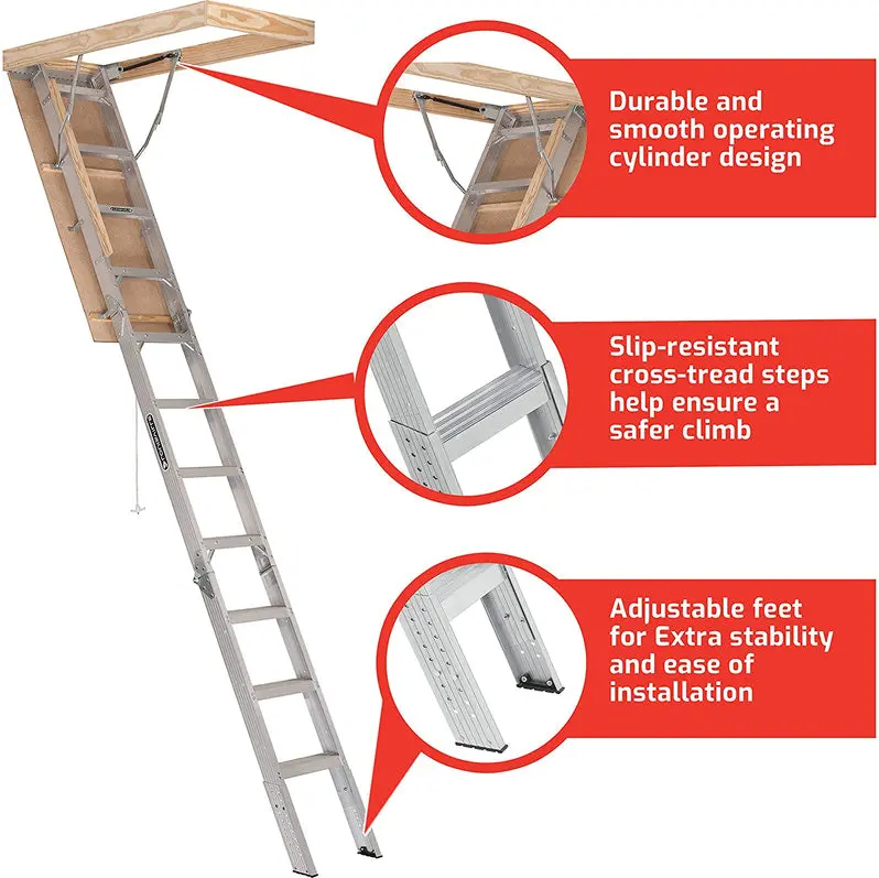 Elite AA2510 Heavy-Duty Aluminum Attic Ladder – Fits 7'8" to 10' Ceilings