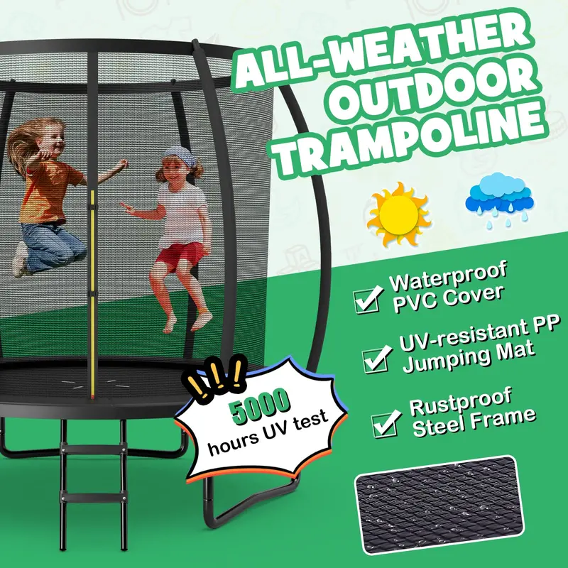Enclosed Outdoor Trampoline – 8 ft / 10 ft / 12 ft Safe Bounce Platform with 400 lb Weight Capacity