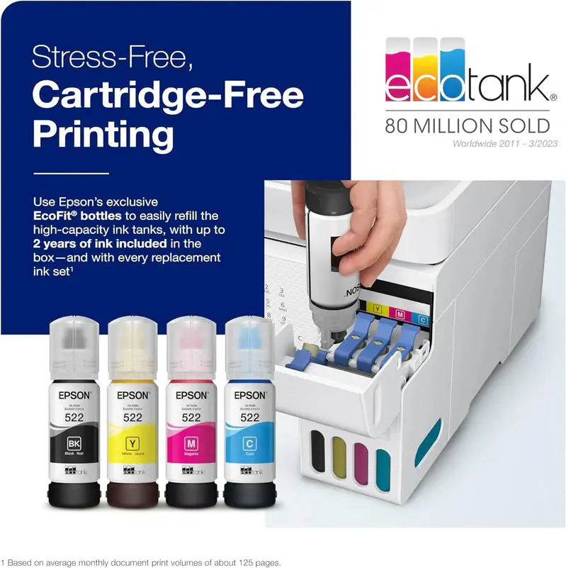 Epson EcoTank ET-4800 Wireless All-in-One Printer – Inkjet, Scanner, Copier, Fax with Auto Document Feeder & Ethernet Connectivity