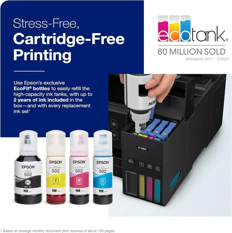 Epson EcoTank ET-4800 Wireless All-in-One Printer – Inkjet, Scanner, Copier, Fax with Auto Document Feeder & Ethernet Connectivity