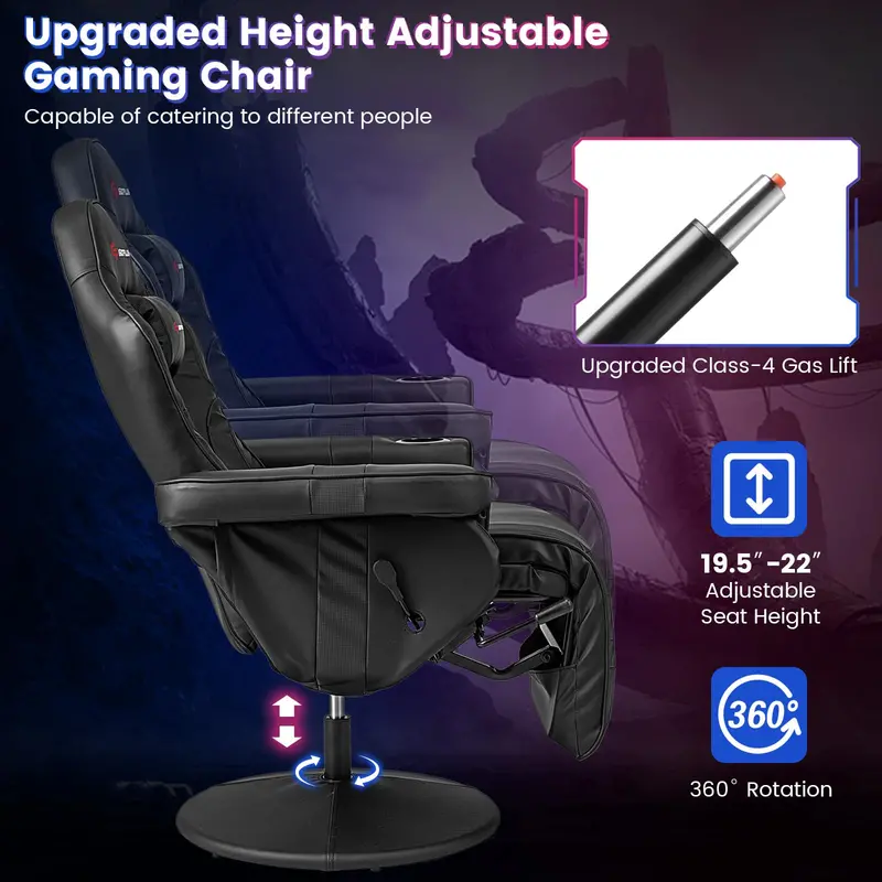 Ergonomic Gaming Chair – Height Adjustment, Built-In Massage, Retractable Footrest
