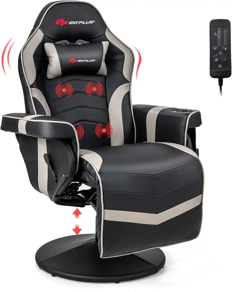 Ergonomic Gaming Chair – Height Adjustment, Built-In Massage, Retractable Footrest