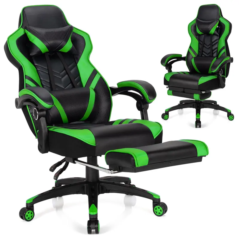 Ergonomic Gaming Chair with Integrated Footrest and Adjustable Lumbar Support
