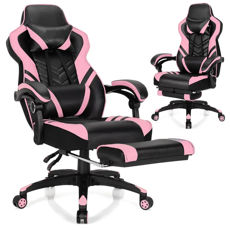 Ergonomic Gaming Chair with Integrated Footrest and Adjustable Lumbar Support