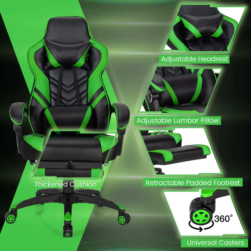 Ergonomic Gaming Chair with Integrated Footrest and Adjustable Lumbar Support