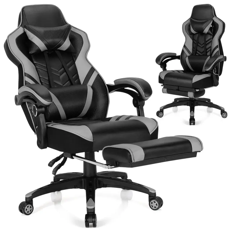 Ergonomic Gaming Chair with Integrated Footrest and Adjustable Lumbar Support