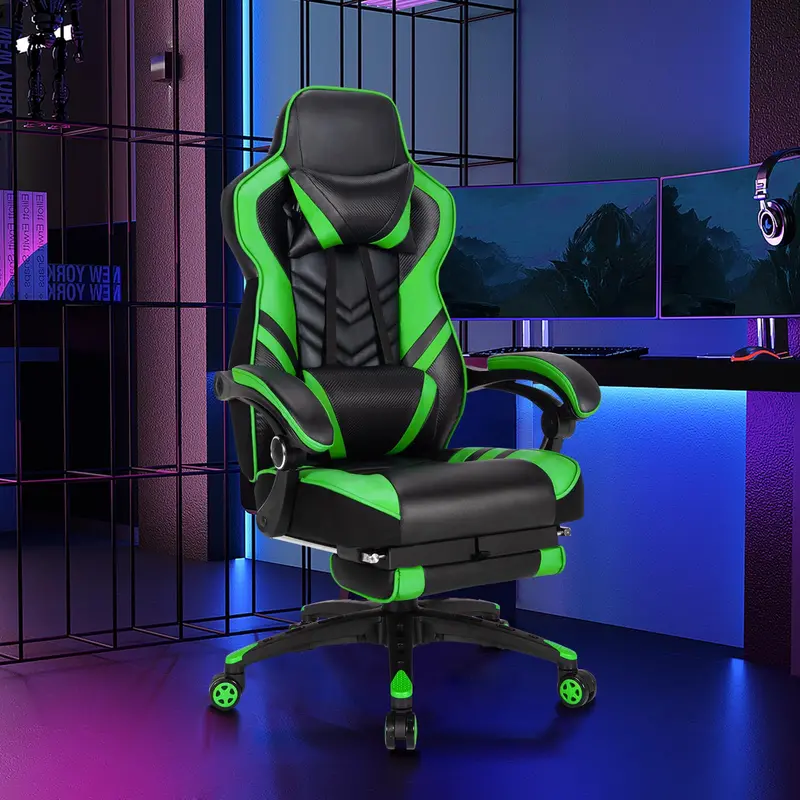 Ergonomic Gaming Chair with Integrated Footrest and Adjustable Lumbar Support
