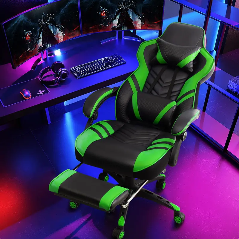 Ergonomic Gaming Chair with Integrated Footrest and Adjustable Lumbar Support