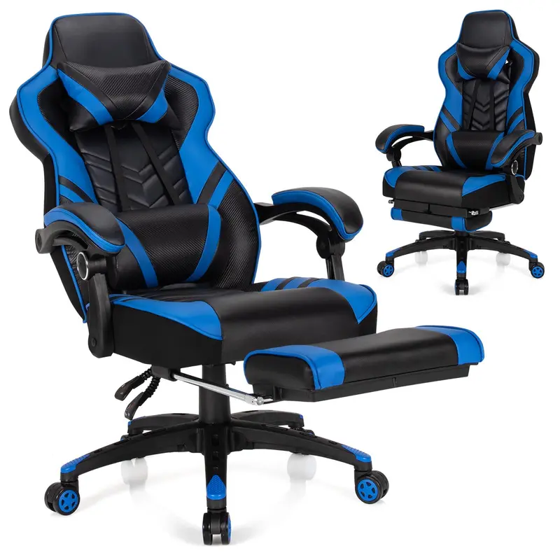 Ergonomic Gaming Chair with Integrated Footrest and Adjustable Lumbar Support