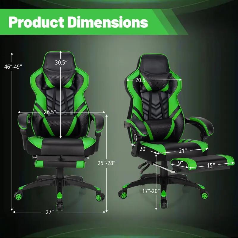 Ergonomic Gaming Chair with Integrated Footrest and Adjustable Lumbar Support