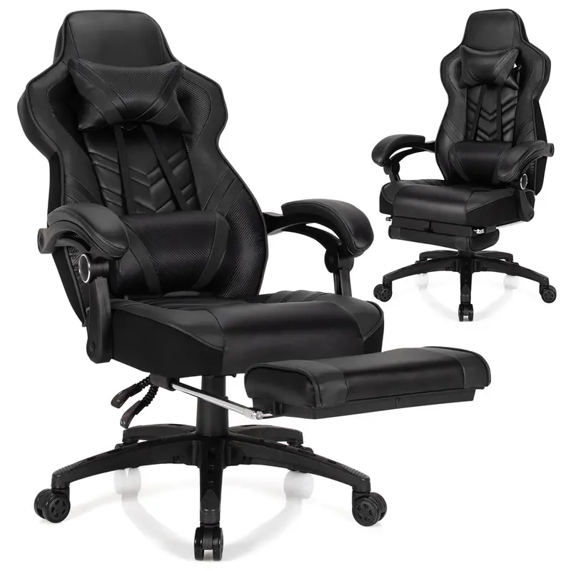Ergonomic Gaming Chair with Integrated Footrest and Adjustable Lumbar Support