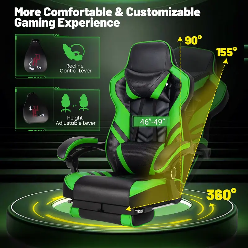Ergonomic Gaming Chair with Integrated Footrest and Adjustable Lumbar Support