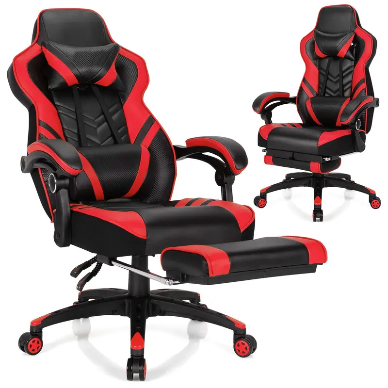 Ergonomic Gaming Chair with Integrated Footrest and Adjustable Lumbar Support