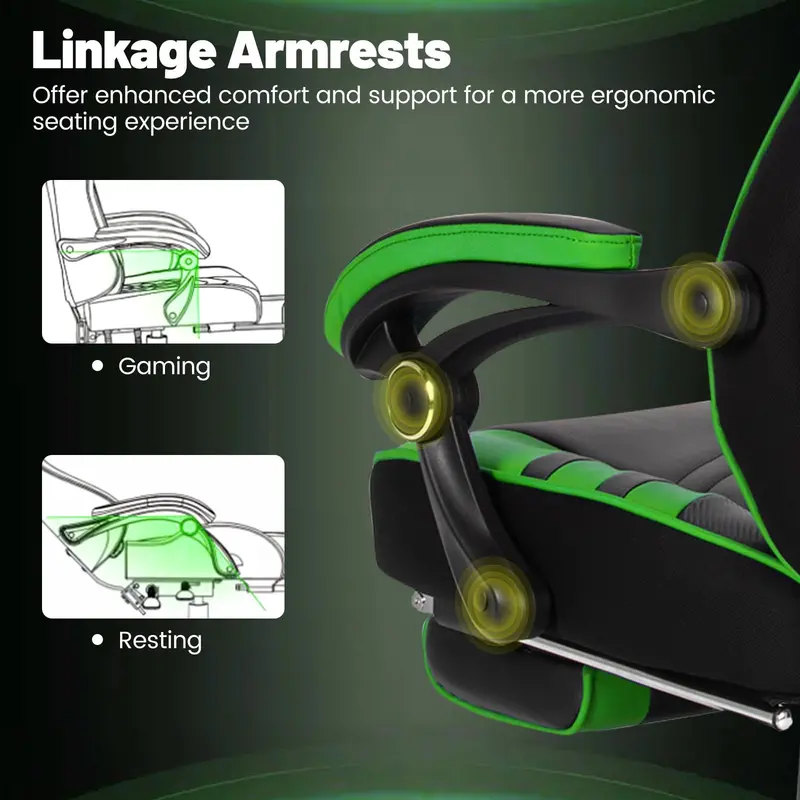 Ergonomic Gaming Chair with Integrated Footrest and Adjustable Lumbar Support