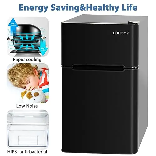 Euhomy 3.2 Cu Ft Space-Saving Mini Fridge with Freezer – Quiet Operation