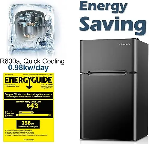 Euhomy 3.2 Cu Ft Space-Saving Mini Fridge with Freezer – Quiet Operation